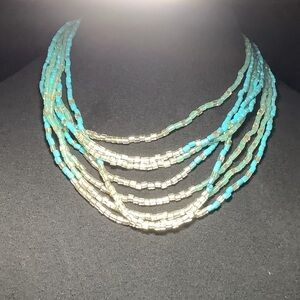 Eight Strand Turquoise Blue and Silver Necklace